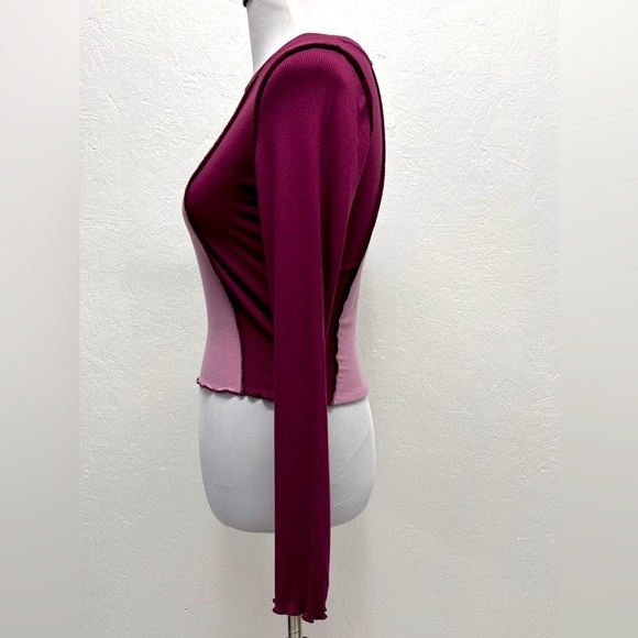 Wild Fable Purple Spliced Lettuce Trim Edge Long Sleeved Tee Shirt - S - Picture 4 of 10